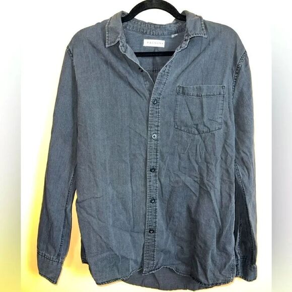Pacsun Black Gray Wash Collared Button Down Shirt Size Small NWOT - Picture 2 of 7